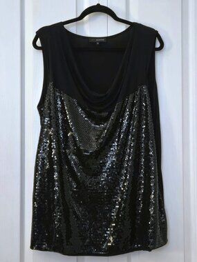 Jeanne Beker Black Sequined Sleeveless Tee | Size 1X